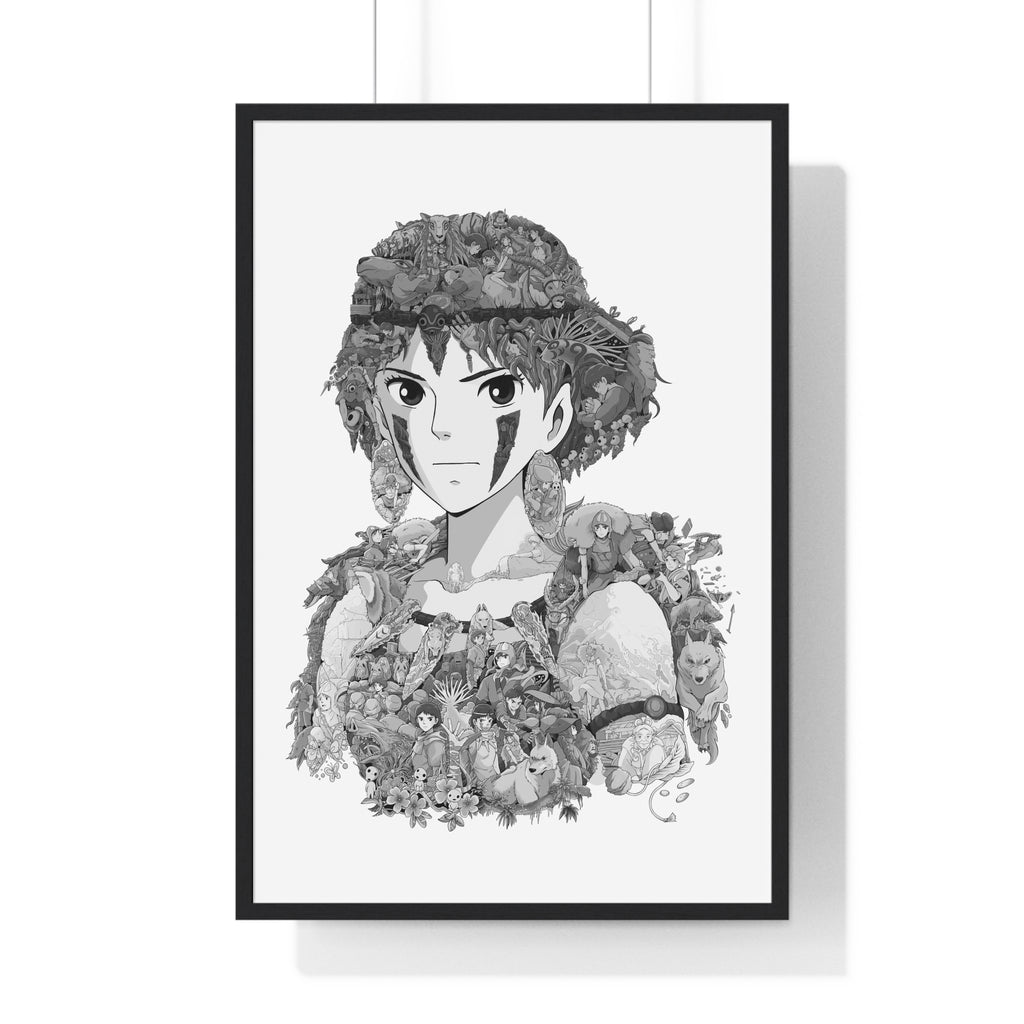 PRINCESS MONONOKE BLACK & WHITE FRAMED POSTER PRINCESS MONONOKE BLACK & WHITE FRAMED POSTER