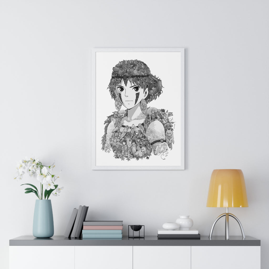 PRINCESS MONONOKE BLACK & WHITE FRAMED POSTER PRINCESS MONONOKE BLACK & WHITE FRAMED POSTER