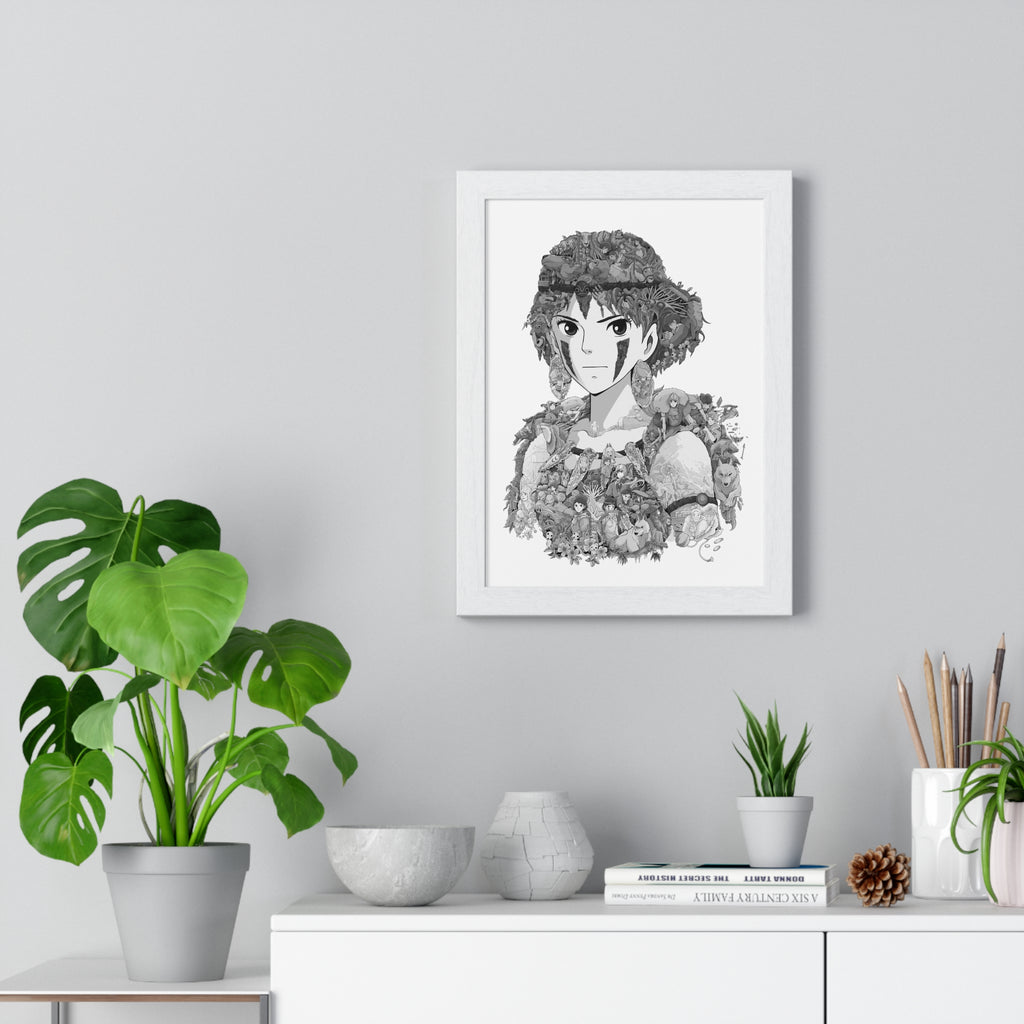 PRINCESS MONONOKE BLACK & WHITE FRAMED POSTER PRINCESS MONONOKE BLACK & WHITE FRAMED POSTER