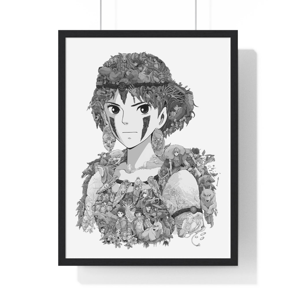 PRINCESS MONONOKE BLACK & WHITE FRAMED POSTER PRINCESS MONONOKE BLACK & WHITE FRAMED POSTER